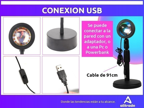 Imagen 5 de 10 de Lampara Proyector Atardecer 16 Colores Sunset Control Usb