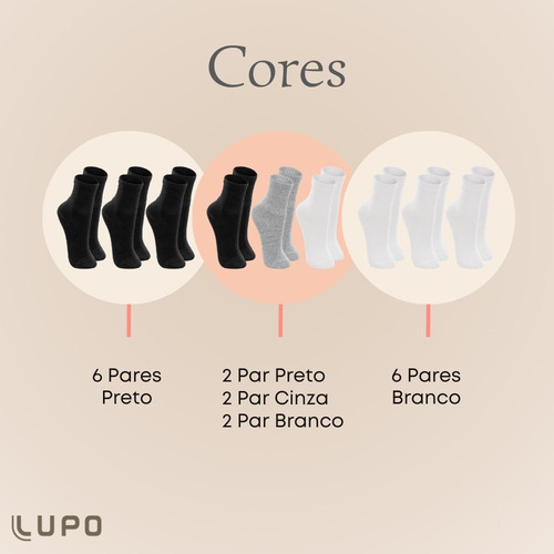 Kit Com 6 Pares Meias Lupo Kids Cano Médio Infantil Algodão