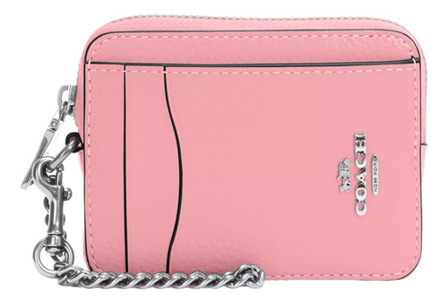 Monedero Coach Zip Card Case Con Diseño Liso Color Rosa De Cuero - 8cm X 11cm X 1cm