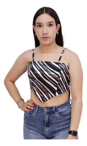 Top Nerea Rayado Corto Triangulo Pañoleta Dama Satin Tirante