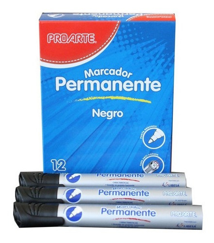 Plumon Permanente Proarte Negro Punta Redonda Caja 12 Und