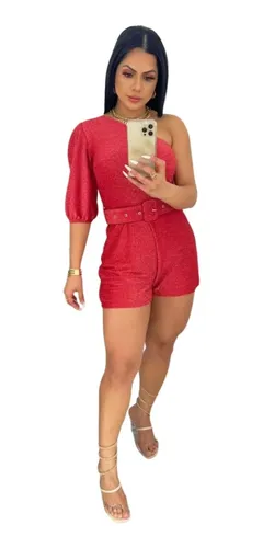Macaquinho Curto Natal Fim De Ano Glitter Feminino Moda Top