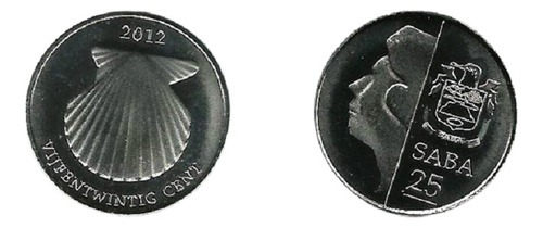 Fk Saba 25 Cents Dolar 2012 Bimetal Unc Caracol  Brillante