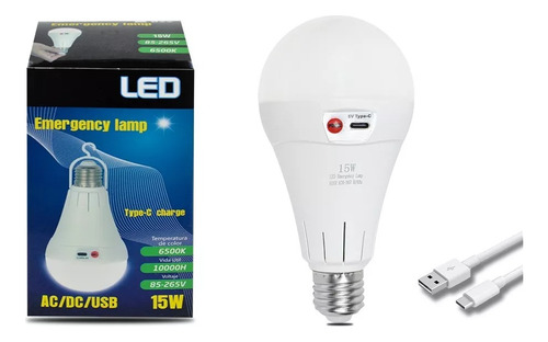 2 Focos Led 15w Recargable Con Cable Usb Para Emergencia E27