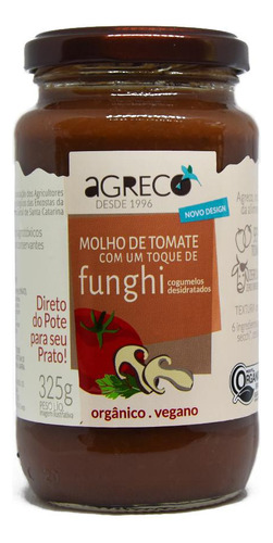 Molho De Tomate Com Funghi Orgânico E Vegano Vd 325g