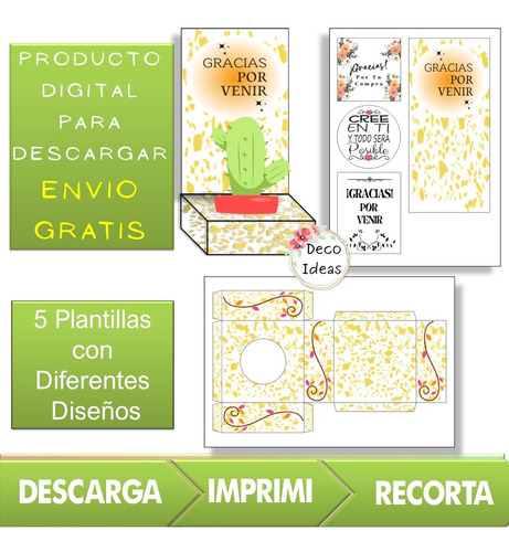 Imagen 3 de 4 de Kit Imprimible 01 Caja Porta Maceta Frase Gracias Por Venir