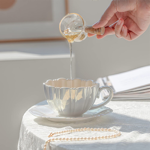 Juego De Tazas De Café De Porcelana Con Forma De Flor Y
