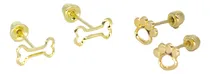 Comprar Aretes Broquel Set Silueta Huesito Y Huellita Oro Sólido 10k