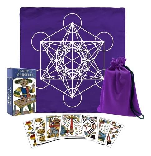 Tarot Marsella Español + Tapete + Morral Mod Cubo Morado