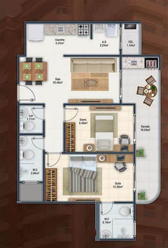 Imagem 7 de 15 de Apartamento, 2 Dorms Com 73.53 M² - Guilhermina - Praia Grande - Ref.: Scp113 - Scp113