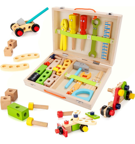 Brastoy Kit Caixa Maleta Madeira Infantil com Ferramentas Montessori