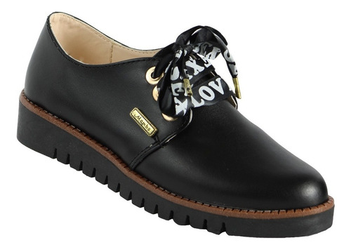 Zapatos Mujer Agujeta Negro Charol Escolar Niñas Casual 