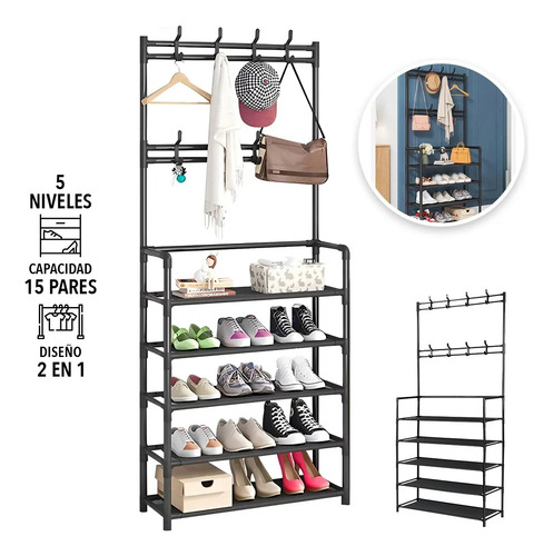 Perchero Zapatera 2 En 1 Organizador Rack Estante Ganchos