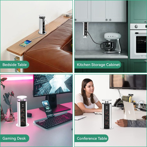 Regleta Multienchufe Retráctil Con 3 Enchufes Schuko Eu+2usb