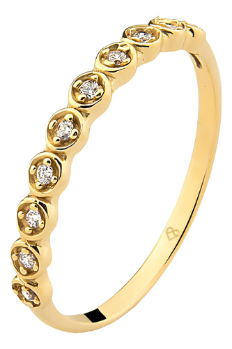 Anel Com Círculos Em Ouro 18k Com 10 Pontos De Diamante Aro