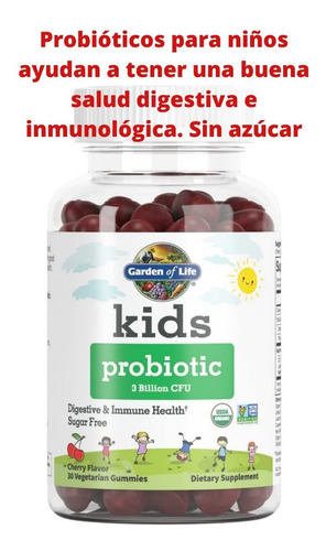 Probioticos Garden Of Life Niños Salud Digestiva Sin Azucar Sabor Cereza