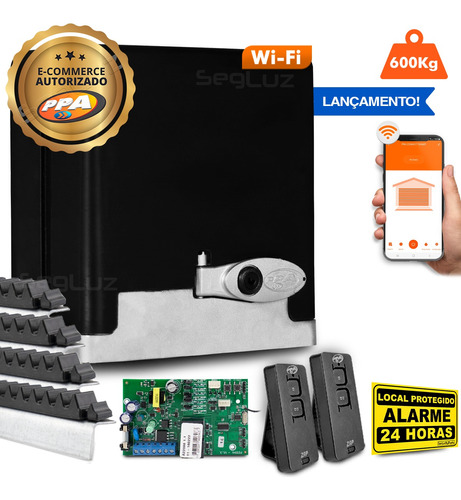 Kit Motor De Portão Eletrônico Ppa Dz Wifi 4m Crem App 600kg