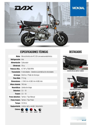 Imagen 12 de 16 de Mondial Dax 70 0km Avellaneda Chakan Moto Plan Ahora 12