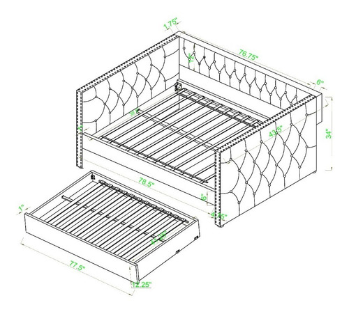 Imagen 3 de 3 de Cama Canguro, Cama Estilo Sofá Negra, Daybed Elegante
