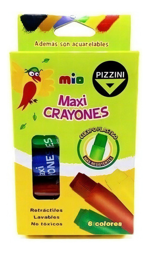 Crayones Ceras Retractil Pizzini Maxi X6 Colores Acuarelable