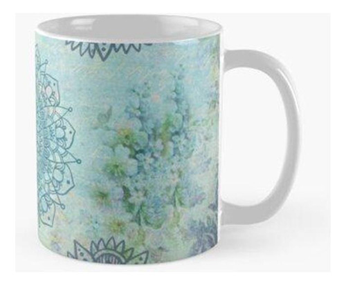 Taza X4 Aqua Blue Mandala Y Vintage Floral Calidad Premium