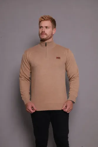 Suéter Masculino Zíper Gola Alta Red Nose Básico Inverno Bege G