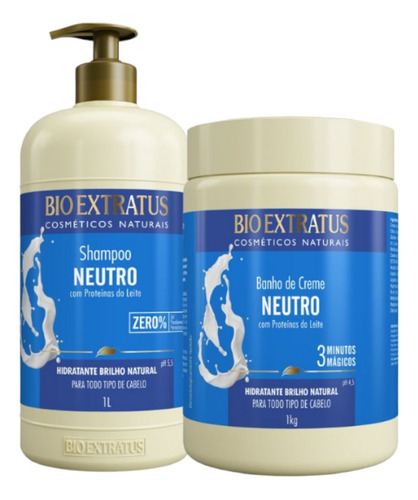 Kit 1 Shampoo 1 Banho Creme Neutro 1 L Bio Extratus K7845