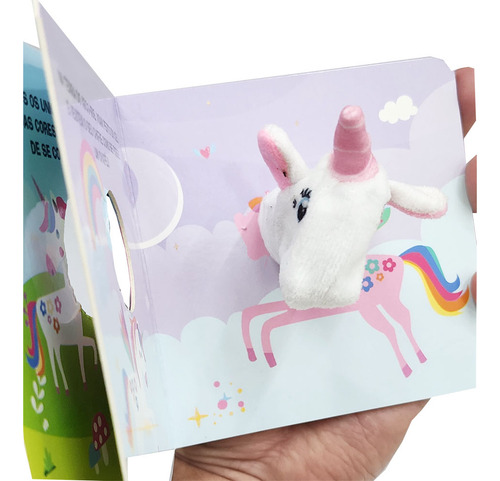 Kit Com 4 Livros Dedoche Interativos Cartonados Coleção Dedinhos Fantoches Vaquinha Dinossauro Unicórnio Tigre
