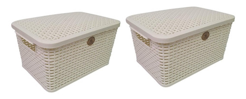 Paq C/2 Cesta Chica De Plástico Rattan C/tapa Marca Ardilla