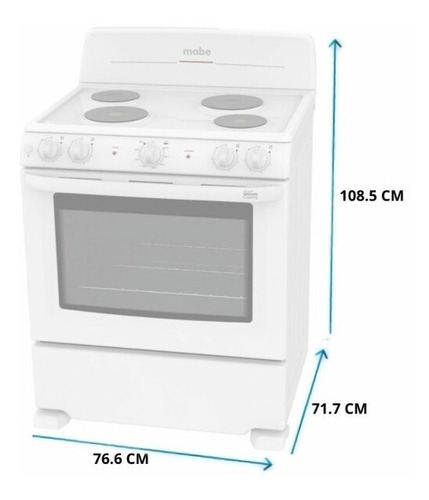 Imagen 4 de 5 de Cocina De Piso Eléctrica 4 Hornillas 76 Cm Blanca Mabe