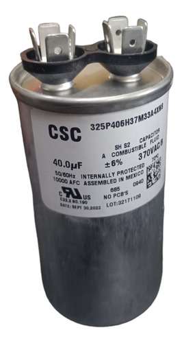 Capacitor Csc Aluminio 40uf +-6%, 370 Vac/b Poliequipos.com