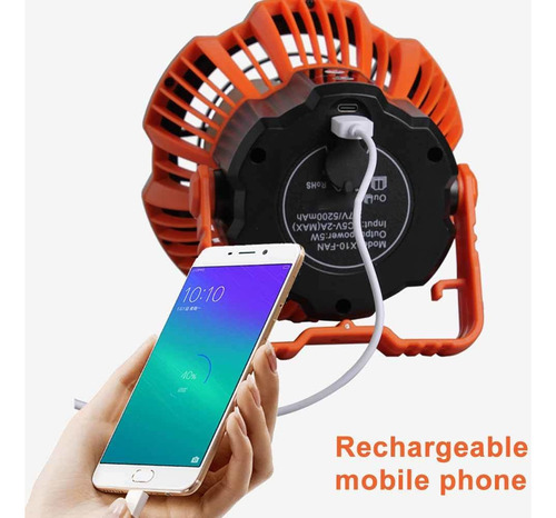 Ventilador De Camping Recargable Portátil Con Luz Led