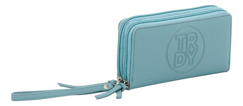 Billetera Trendy En Colores Vibrantes Con Logo Relieve Color Aqua Diseño De La Tela Liso