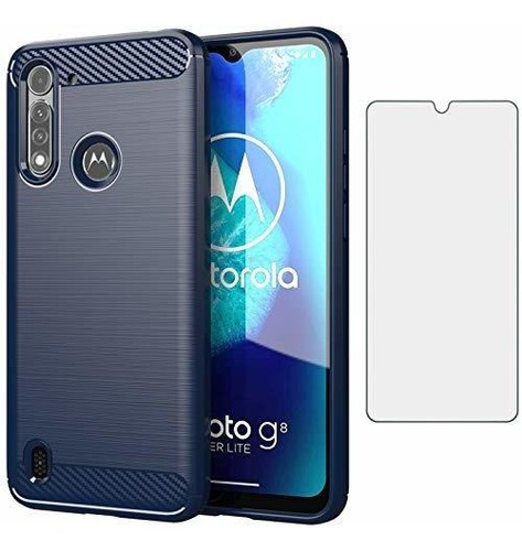 Funda Para Moto G8 Power Lite Azul Con Protector De Pantalla