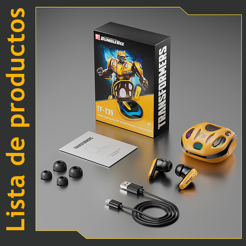 Auriculares inalámbricos Bluetooth Transformers TF-t35, color amarillo,para juegos con cancelación pasiva del ruido, sonido de alta fidelidad HD y baja latencia
