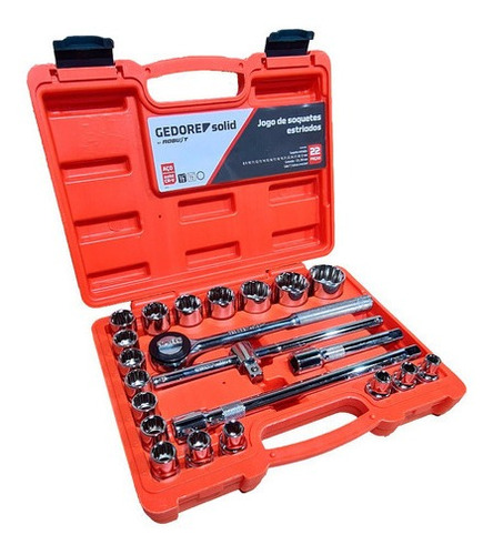 Kit Soquete Estriado 1/2 8 À 32 Mm 22 Peças Robust D26-22am