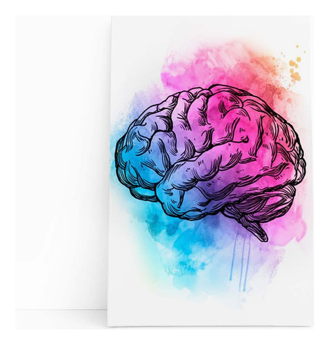 Quadro Canvas Cérebro Colorido Arte Azul E Rosa 60x40cm