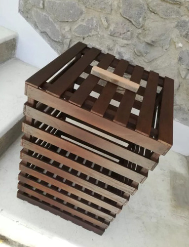 Huacal Grande De Madera Con Tapa Acabado En Color Chocolate