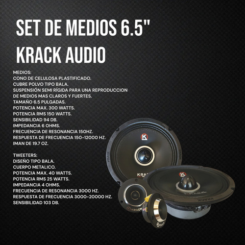 Set De Medios 6.5 Open Show 300w Tweeter Bala Krack Audio