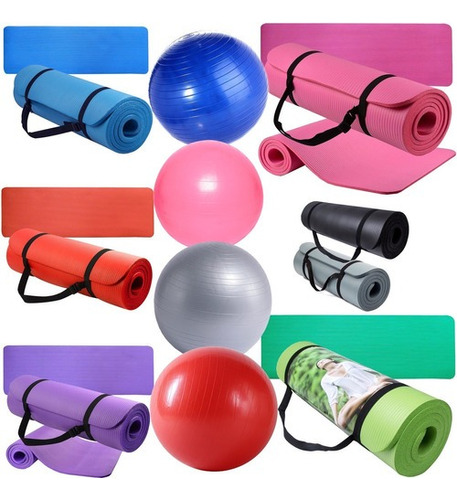 Colchoneta Gruesa C/asa + Pelota 75 Reforzada Set Yoga Fitne