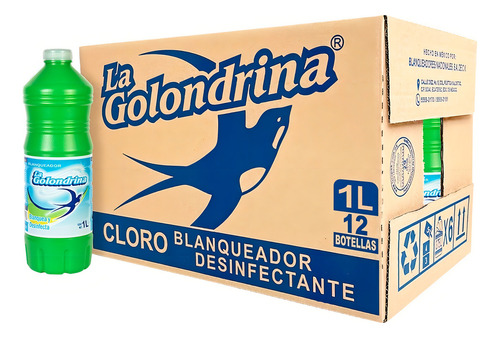 Caja 12 Botellas De Blanqueador Para Ropa La Golondrina 1 Lt