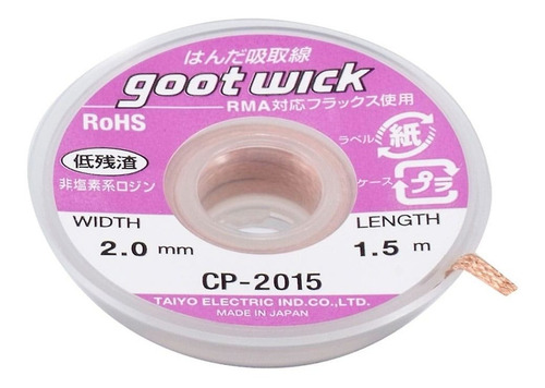 Imagen 2 de 5 de Malla Desoldante Goot Saturada En Flux 2mm Cp2015 Japon Hobb