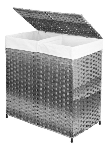 Mu:4life Cesto De Lavandería Rattán 110 L Con Tapa Y Bolsa Color Gris