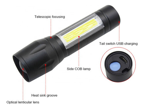 Portátil Potente Luz Zoom Telescopico Recargable Outdoor