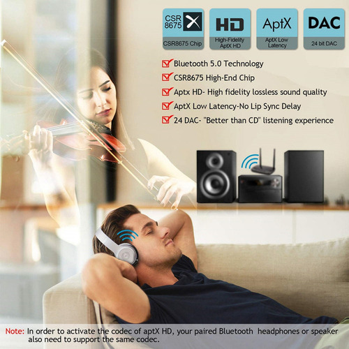 Bluetooth 5.0 Receptor Del Transmisor Actualizado Aptx Hd