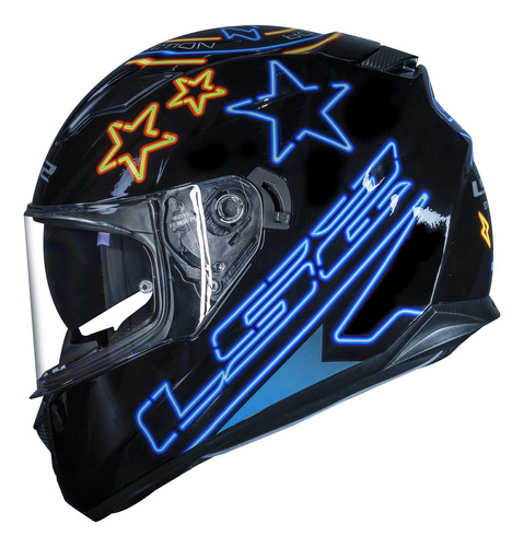 Capacete Masculino Ls2 Ff320 Neon Azul Fechado Óculos Solar