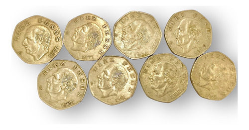 Lote 8 Monedas De 10 Pesos Hidalgo Todos Diferentes Años (Usado)