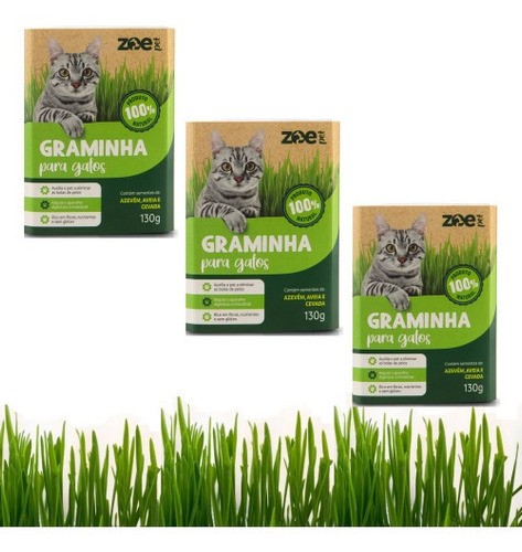 Kit 3 Graminhas Gatos Zoe Pet Eliminação De Pelos E Digestão