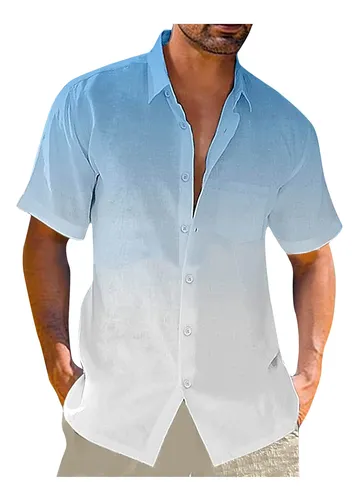 Polera En V Para Hombre, Polera Degradada De Lino De Manga