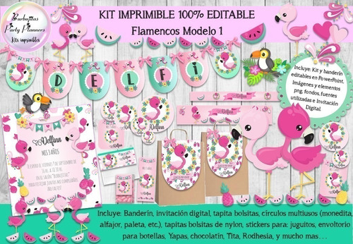 Kit Imprimible Candy Bar Flamencos Flamingos 1 Editable 100%